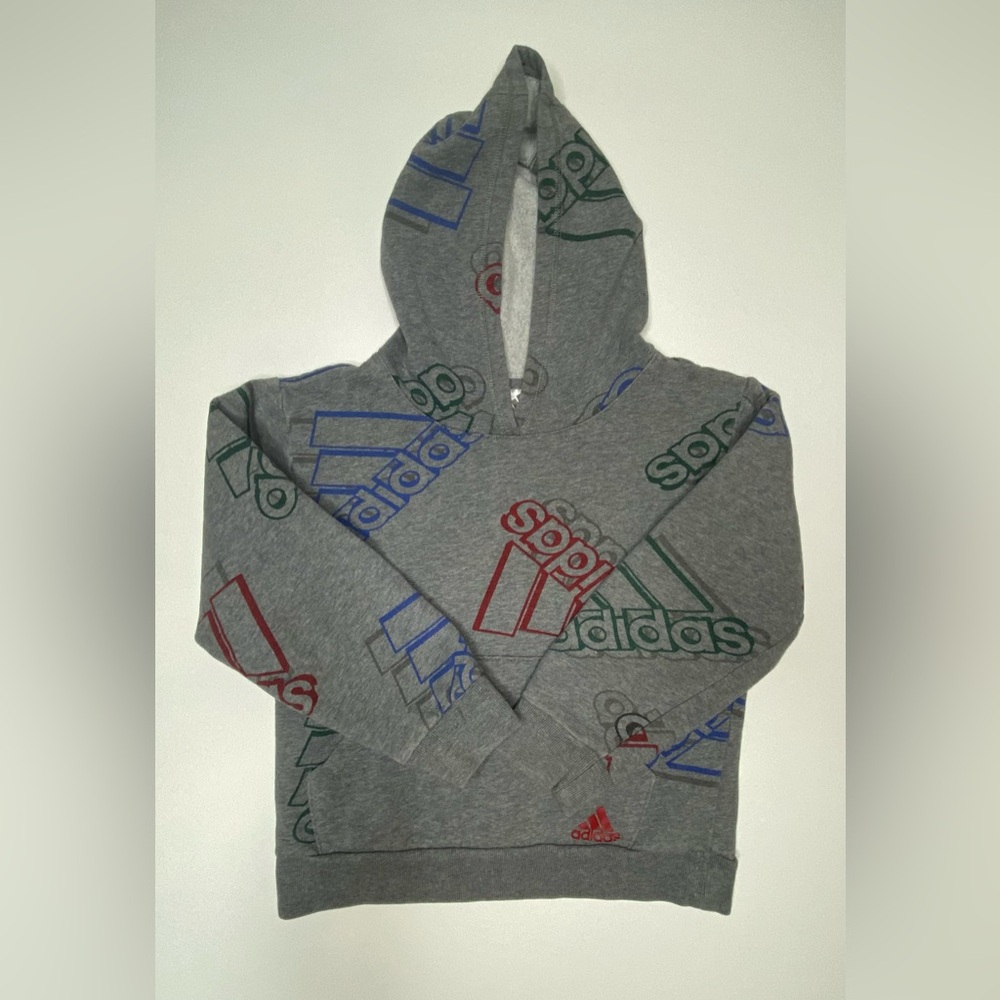 adidas Sm/4 Boys  Grey Hoodie with Multicolor Logo Print